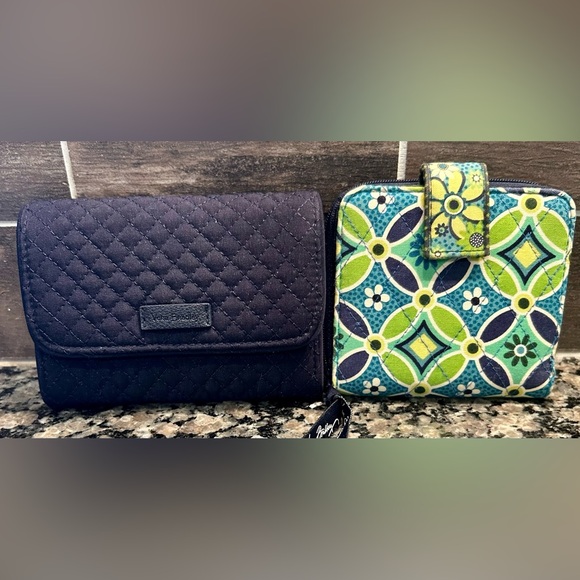 Vera Bradley Quilted Blue Wallet and Patterned Green Blue wallet bundle - Picture 1 of 2